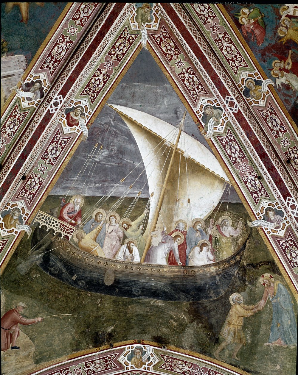 Apostlen Peters rumskib. (Kristus dæmper stormen på Tiberias-søen) af Andrea di Bonaiuto (fl.1343 77)