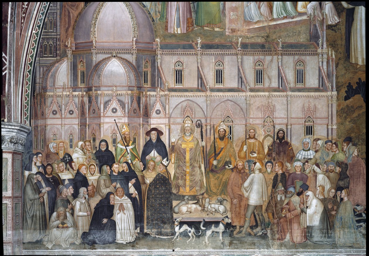 Den katolske kirkes triumf (Detalje af Fresco af Andrea di Bonaiuto (fl.1343 77)