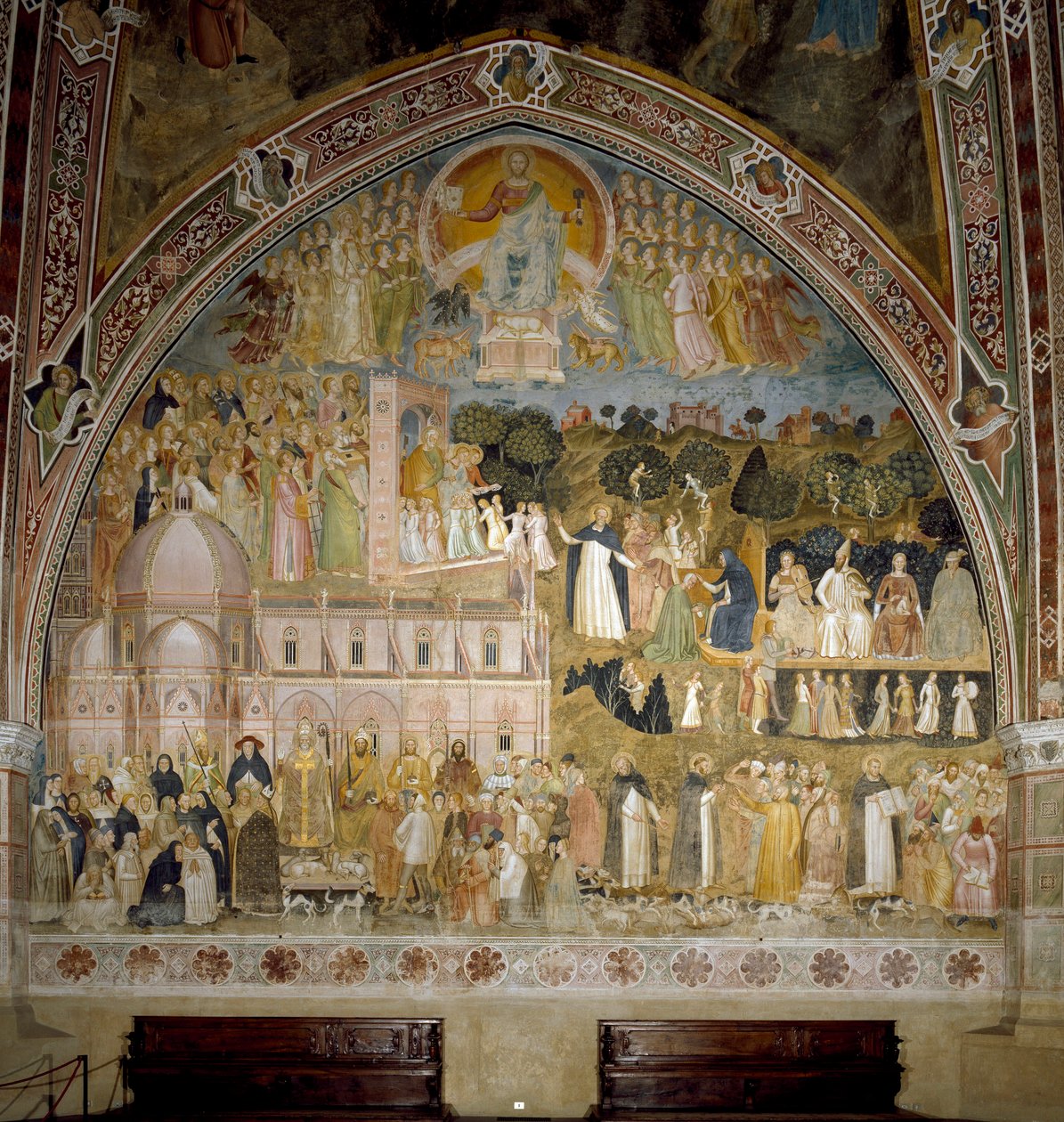 Triumf for den katolske kirke og den dominikanske orden. Spagniardernes Kapel (Fresco af Andrea di Bonaiuto (fl.1343 77)