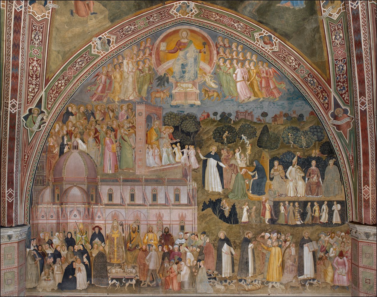 Via Veritatis, den militante og triumferende kirke (Le chemin de verite, den militante Eglise et triomphante) - Fresko af Cappellone degli Spagnoli par Andrea di Bonaiuto af Andrea di Bonaiuto (fl.1343 77)