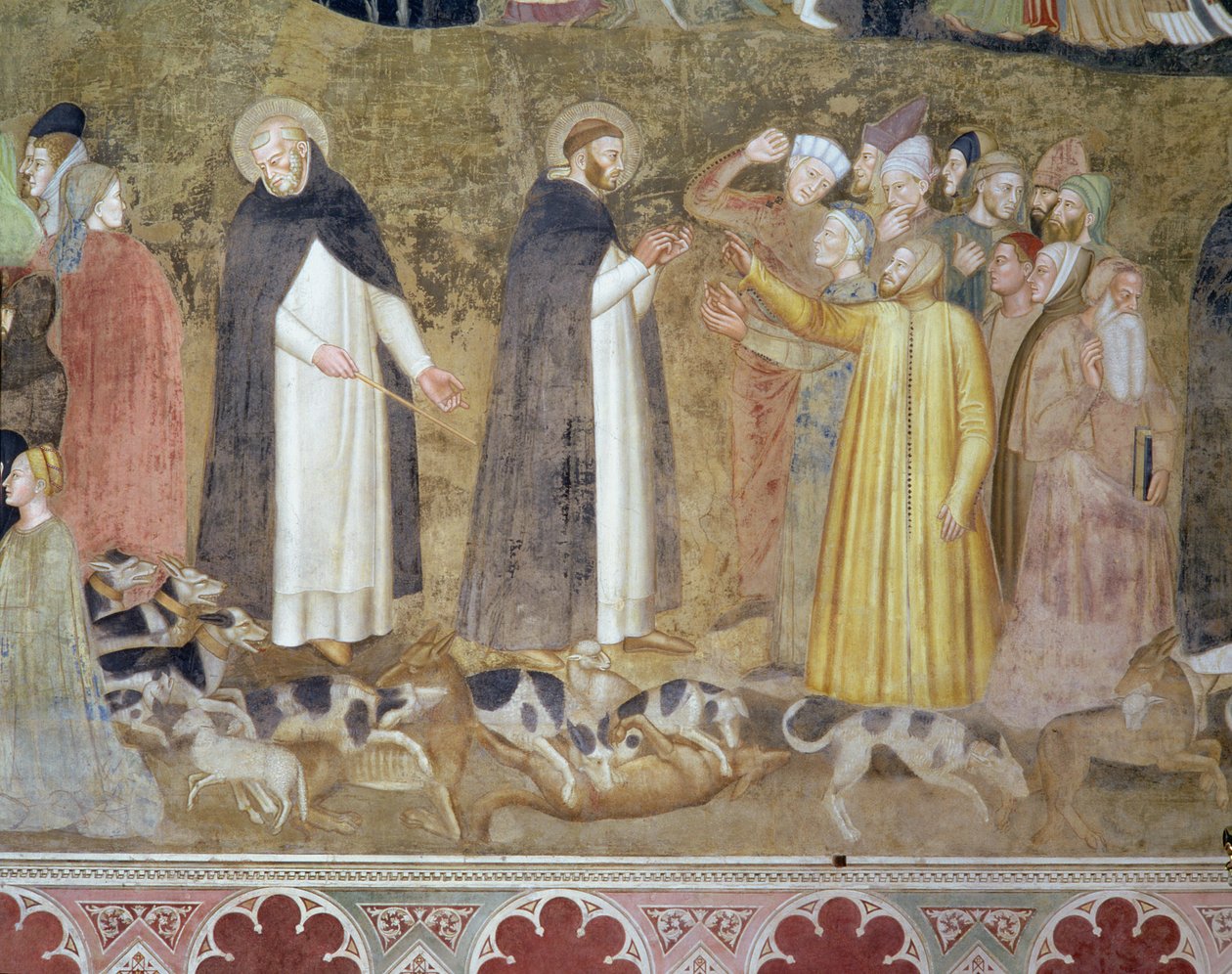 The Church Militant and Triumphant, detalje af kætterne, fra det spanske kapel, ca. 1369 af Andrea di Bonaiuto