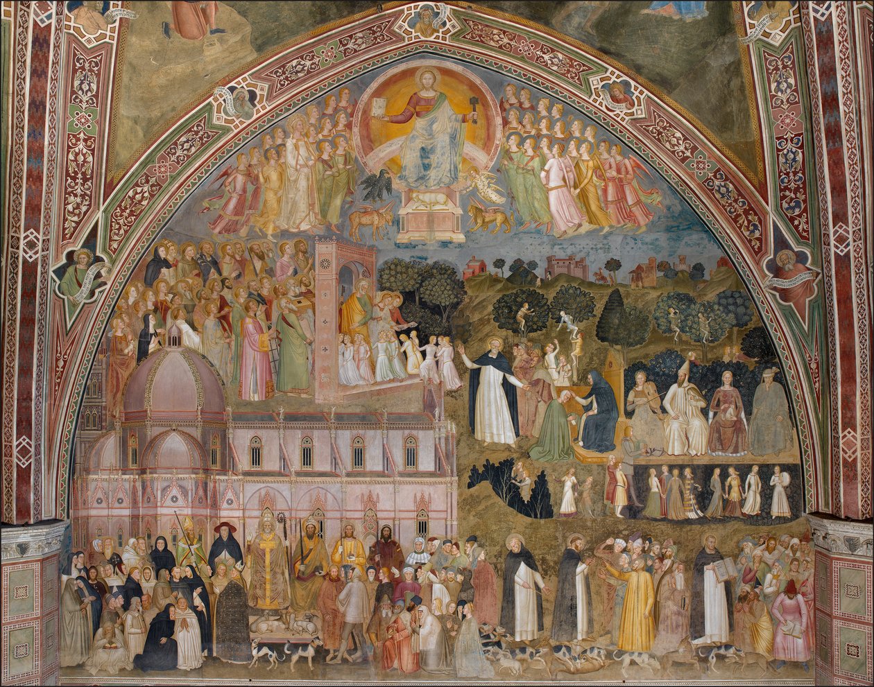 Kirkens triumf, Church Militant and Triumphant Alternativ(e) titel(r):  Allegori om den aktive og triumferende kirke og dominikanerordenen af Andrea di Bonaiuto