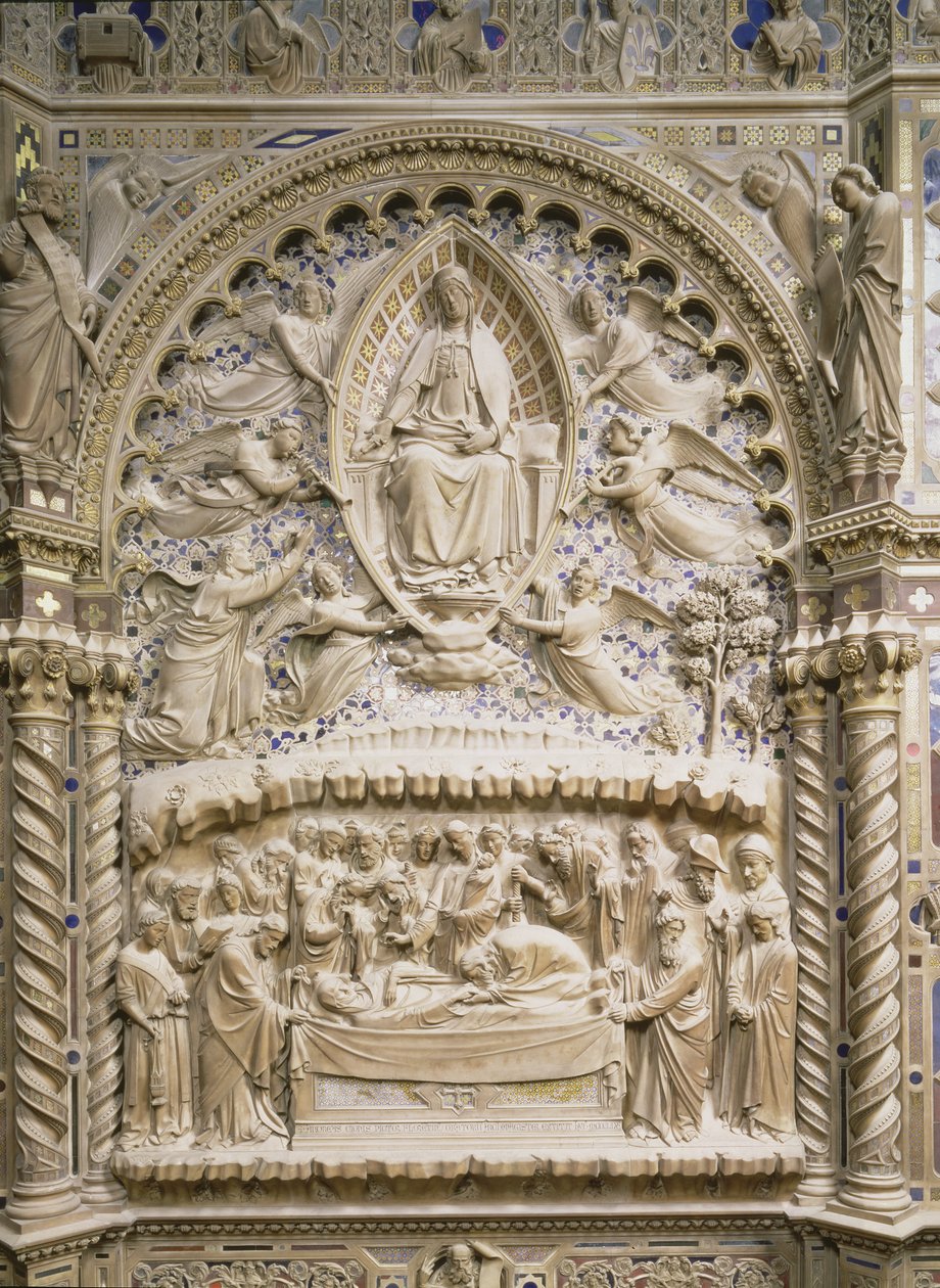 Tabernakel, detalje, der viser Jomfruens død og antagelse, 1359 af Andrea di Cione Orcagna