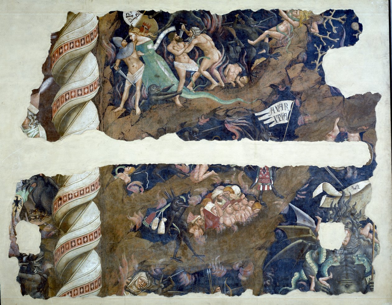 Dødens triumf, detalje af fragmenter, der forestiller helvede, fresko fra 1348 af Andrea di Cione Orcagna