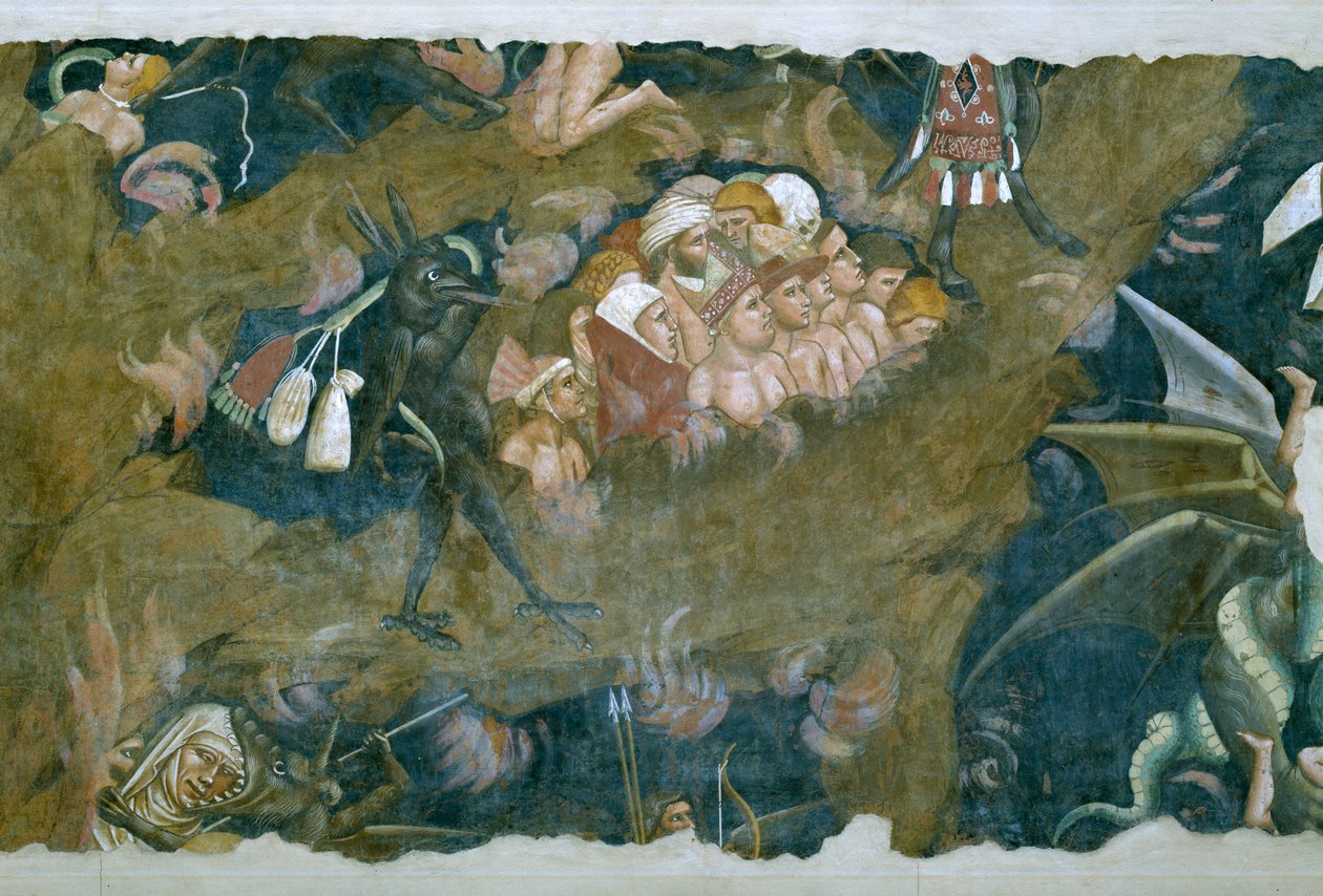 Dødens triumf, detalje af de fordømte i helvedes hule, fresko fra 1348 af Andrea di Cione Orcagna