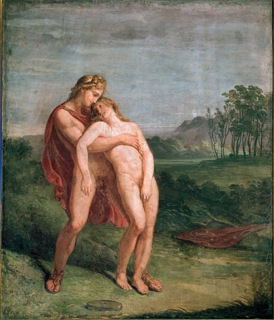 Apollo og Hyacinthos (Hyacinthe) Fresco af Andrea Appiani (1754-1817) Dim.116x100 cm Milano, Brera Art Gallery af Andrea the Elder Appiani