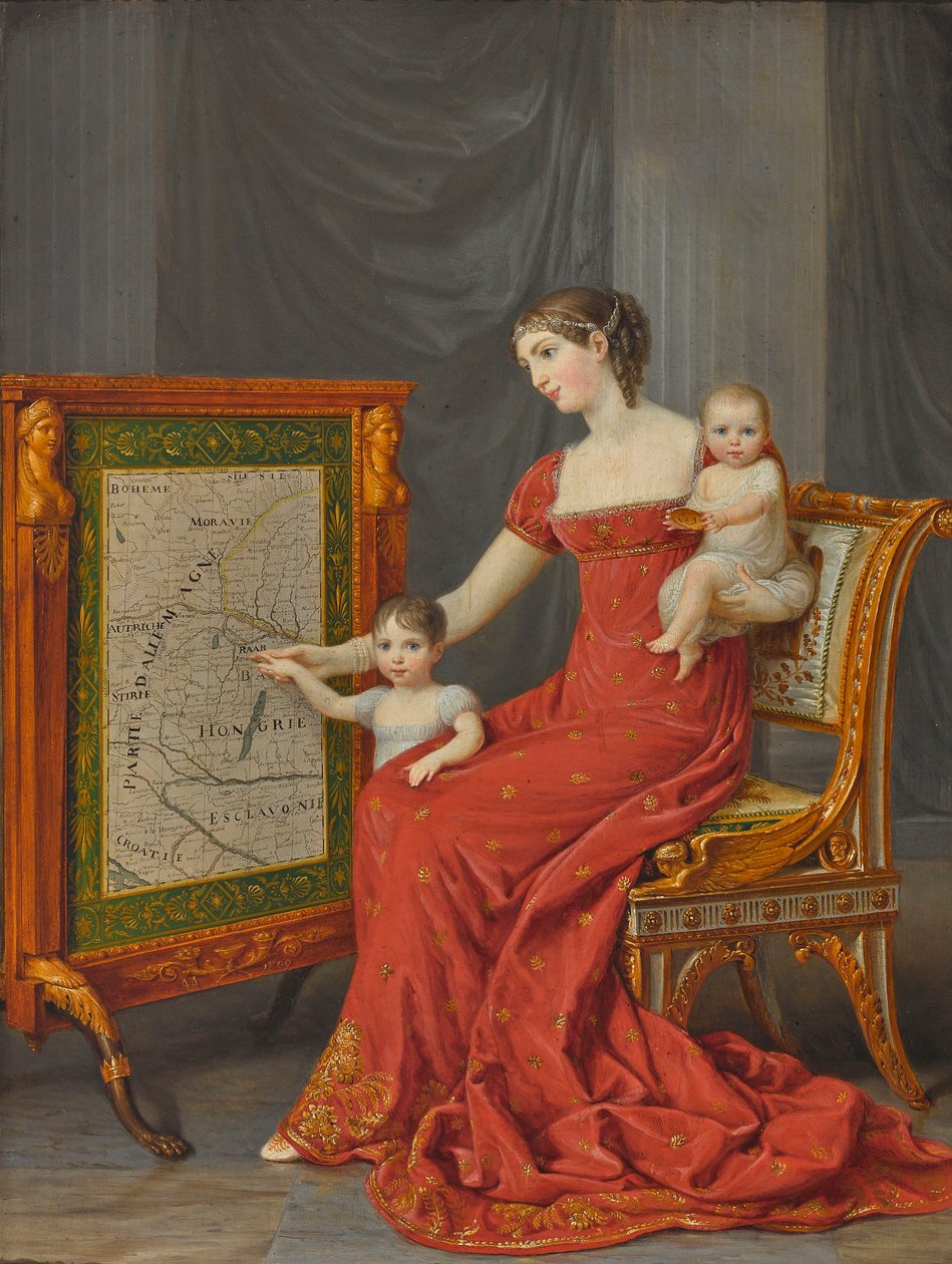 Prinsesse Augusta af Bayern (1788-1851), hertuginde af Leuchtenberg, med sine døtre Joséphine og Eugénie af Andrea the Elder Appiani