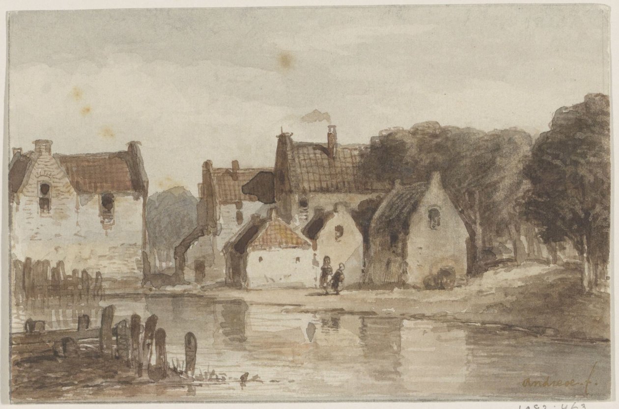 Huse ved en kanal af Andreae (signed by artist)