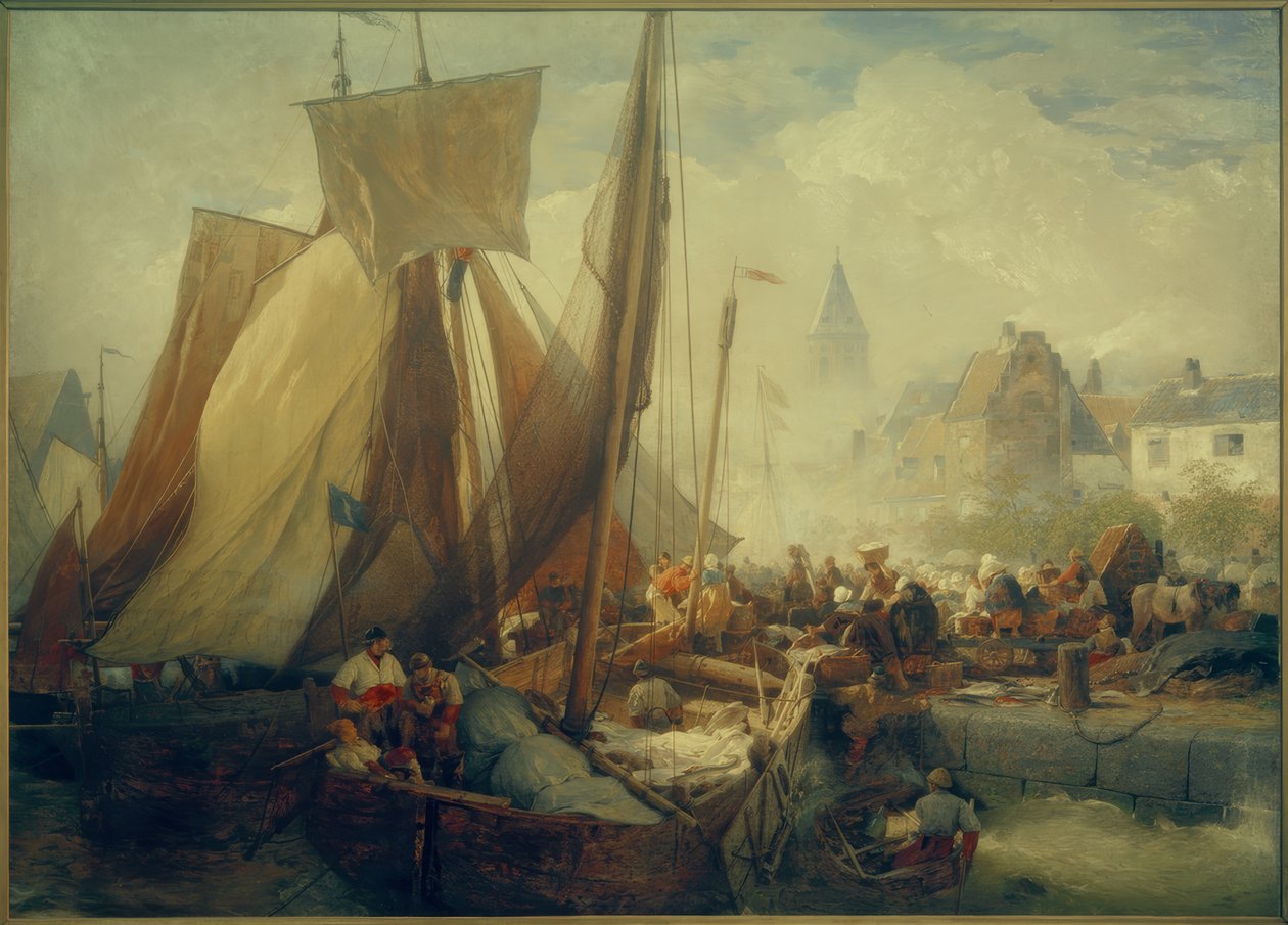 Et Achenbach, fiskemarked i Oostende af Andreas Achenbach