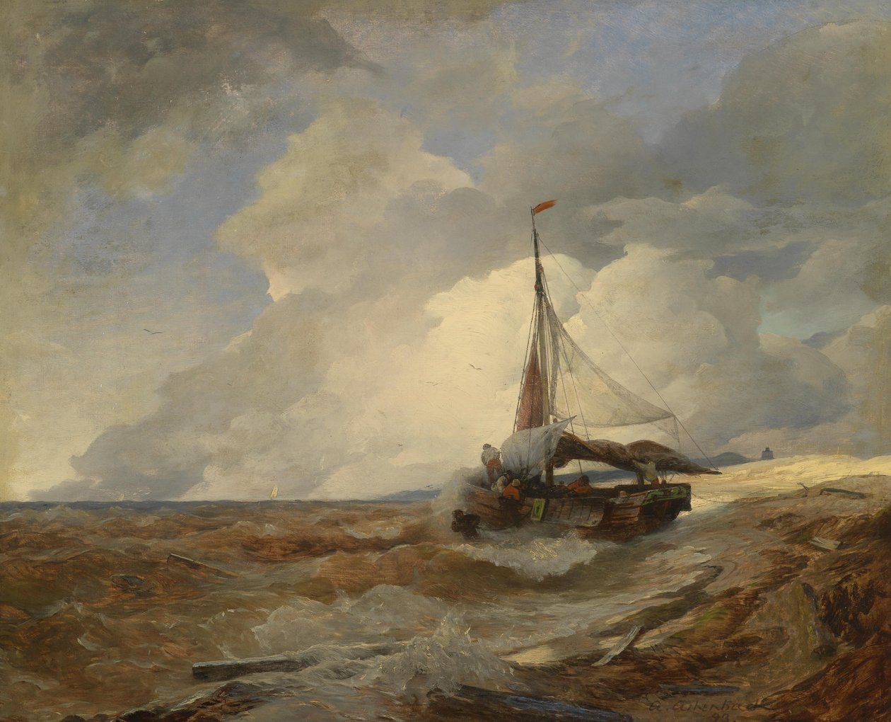 Fiskebåd i nød af Andreas Achenbach