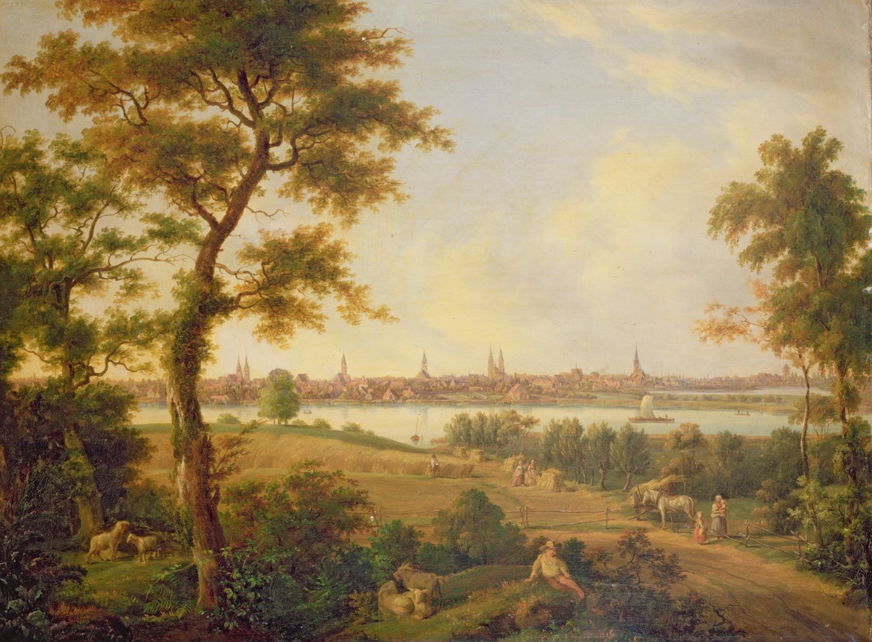 Udsigt over Lübeck, 1869 af Andreas Achenbach