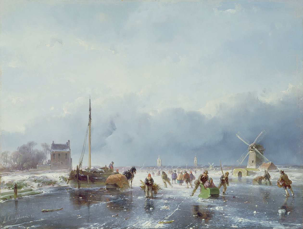 Frossen vinterscene af Andreas Schelfhout