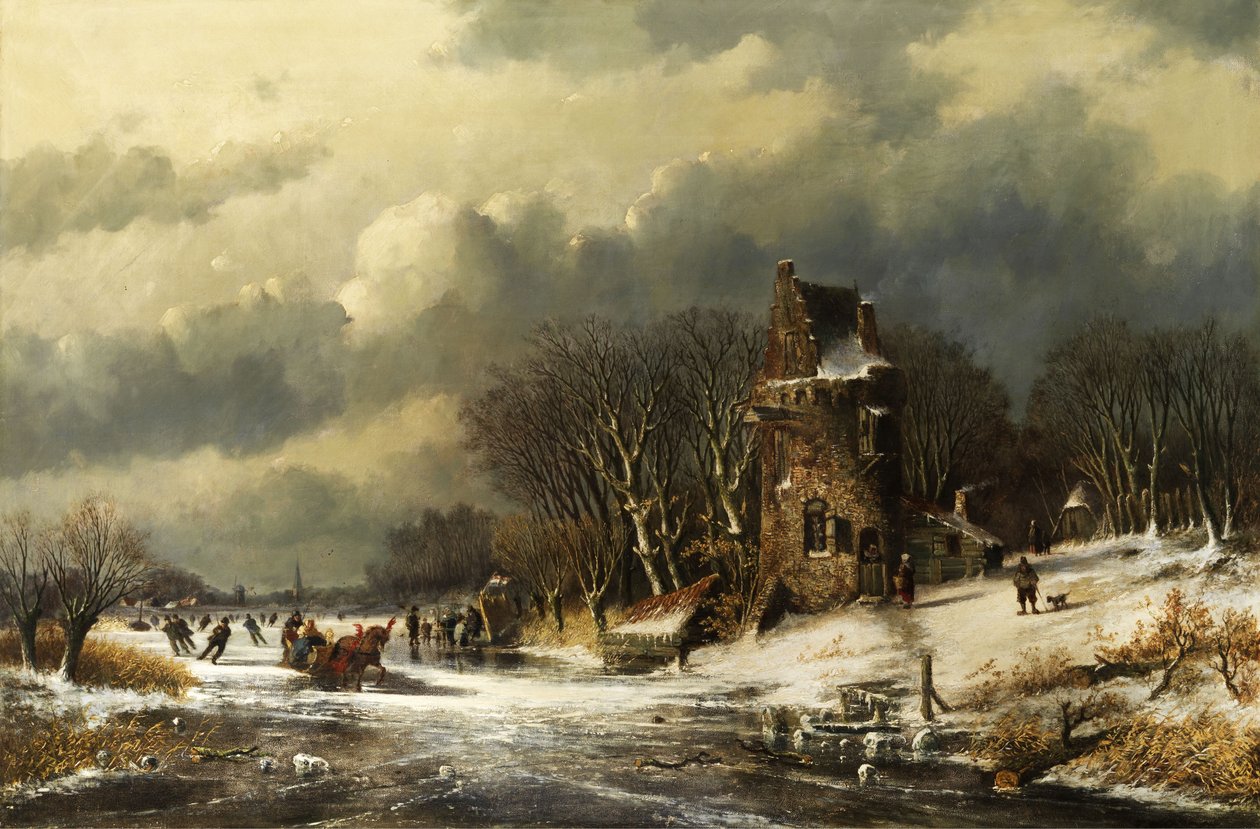Hollandsk landskab med figurer af Andreas Schelfhout