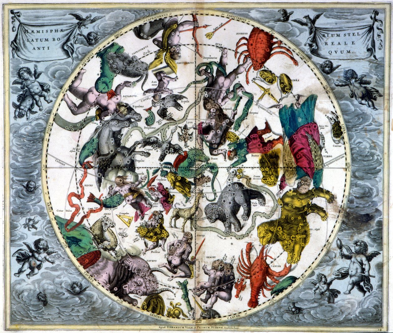Kort over himlen og stjernetegn - faksimile af en gammel komposition, der repræsenterer stjernebillederne på den nordlige himmel, baseret på André Cellarius