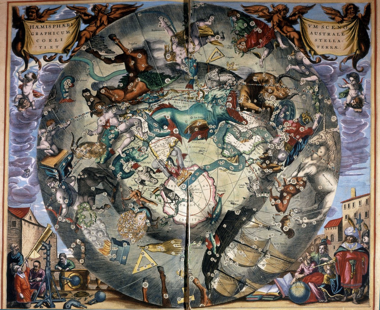 Repræsentation af den sydlige halvkugle af Cellarius. 17. århundredes bog. af Andreas (after) Cellarius