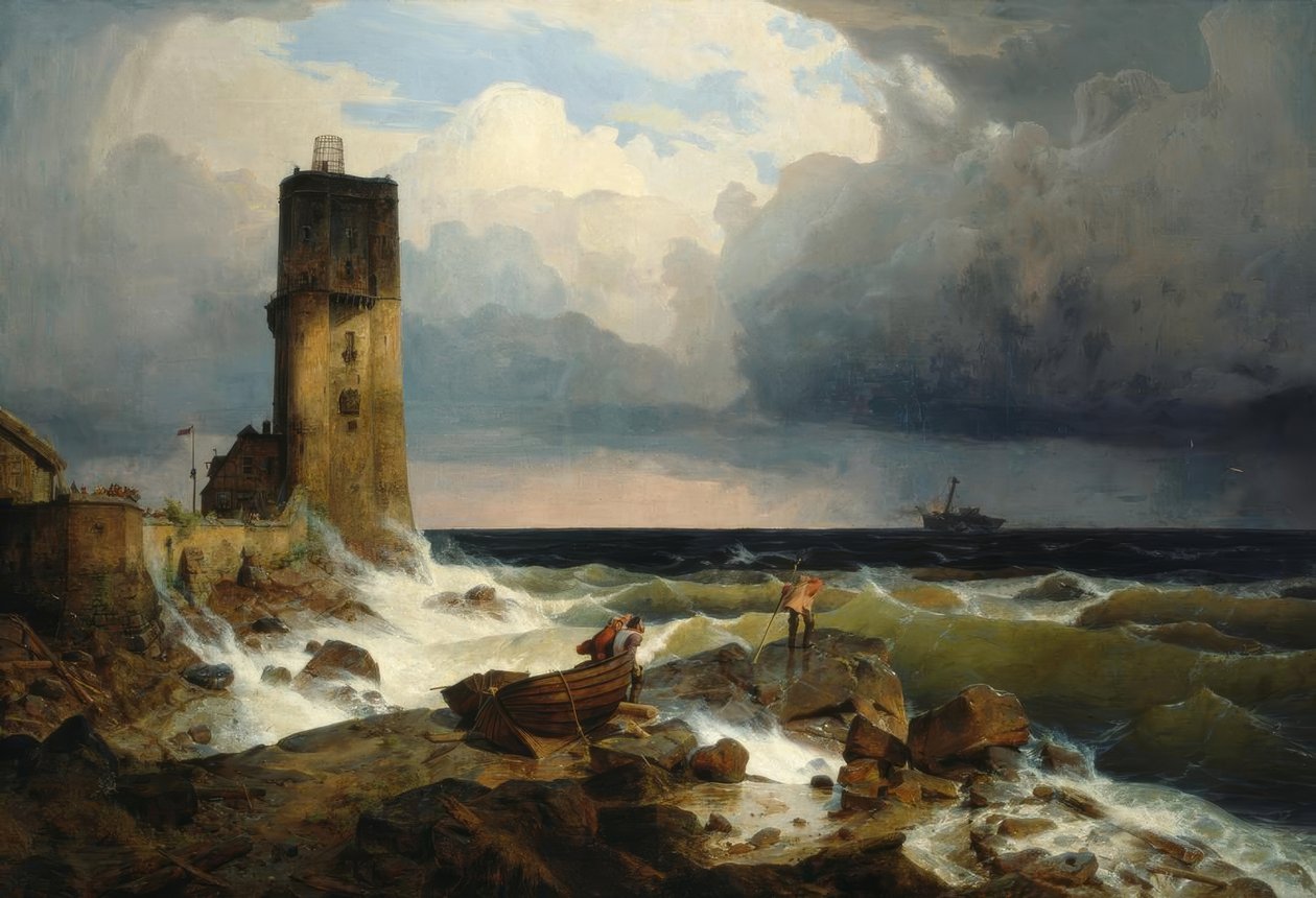 A.Achenbach, stor marine med fyrtårn af Andreas Achenbach