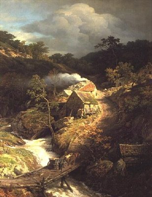 Et bjergrigt landskab med en torrent af Andreas Achenbach