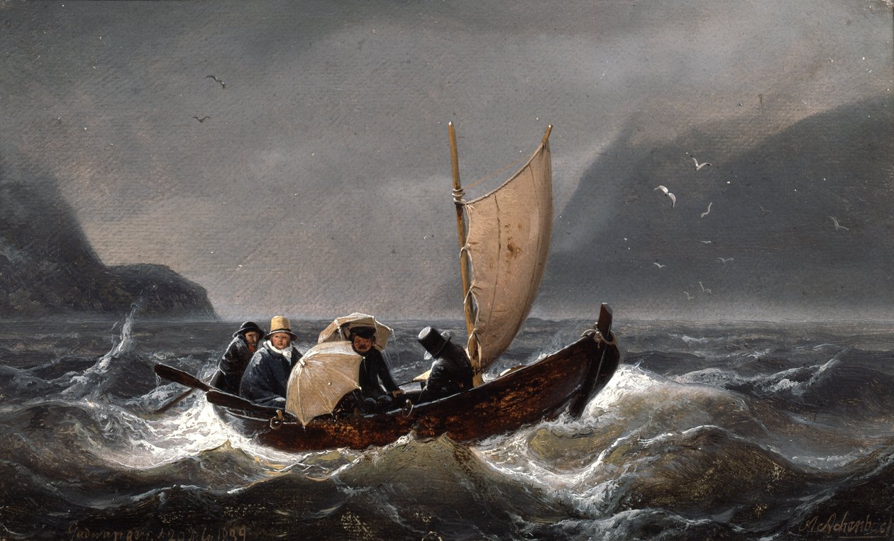 Kunstnere i stormvejr i Sognefjorden af Andreas Achenbach