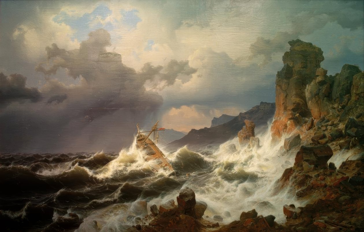 En havstorm på den norske kyst af Andreas Achenbach