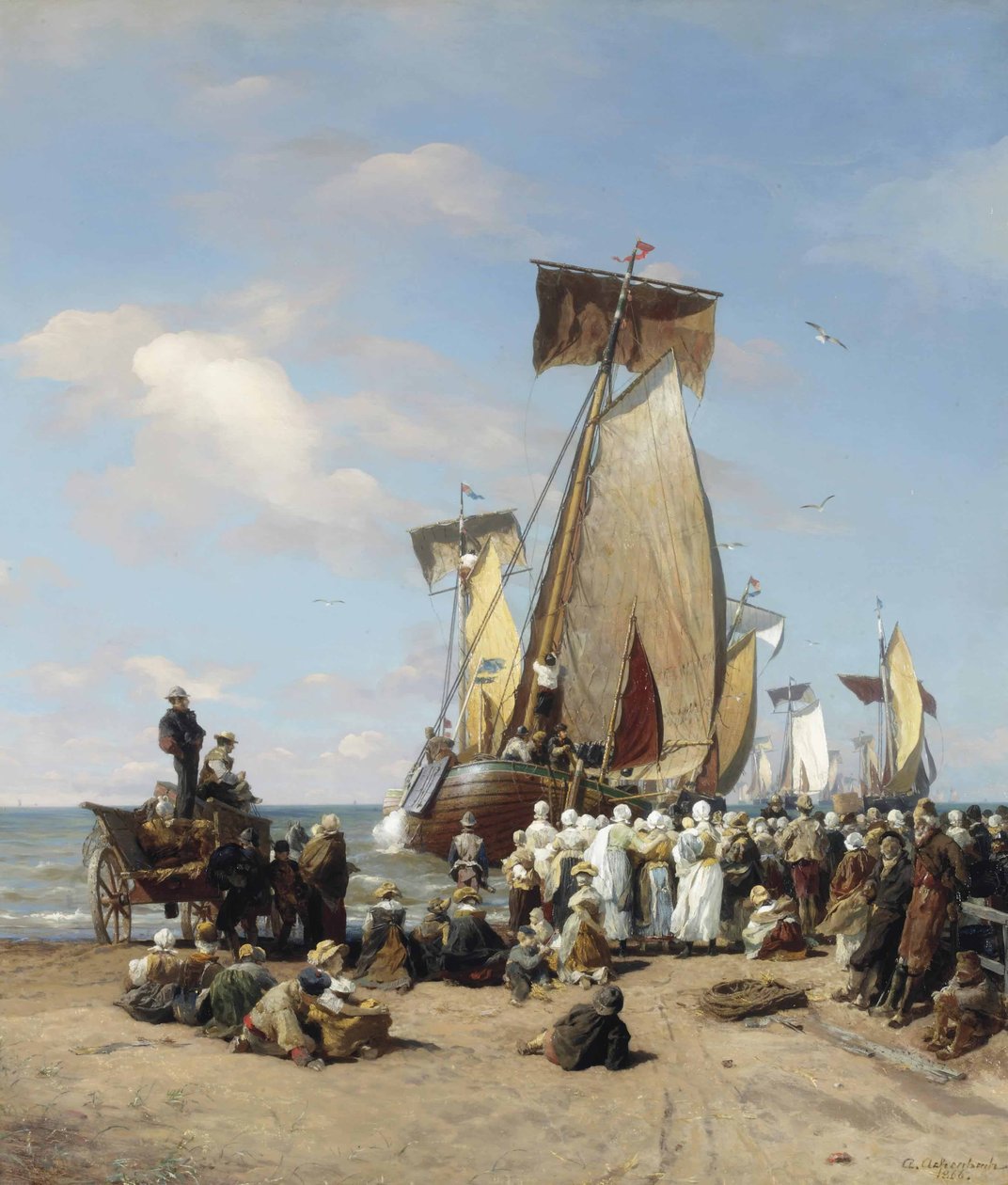 Tysk: Ausfahrt der Heringsflotte Farvel til flåden af Andreas Achenbach