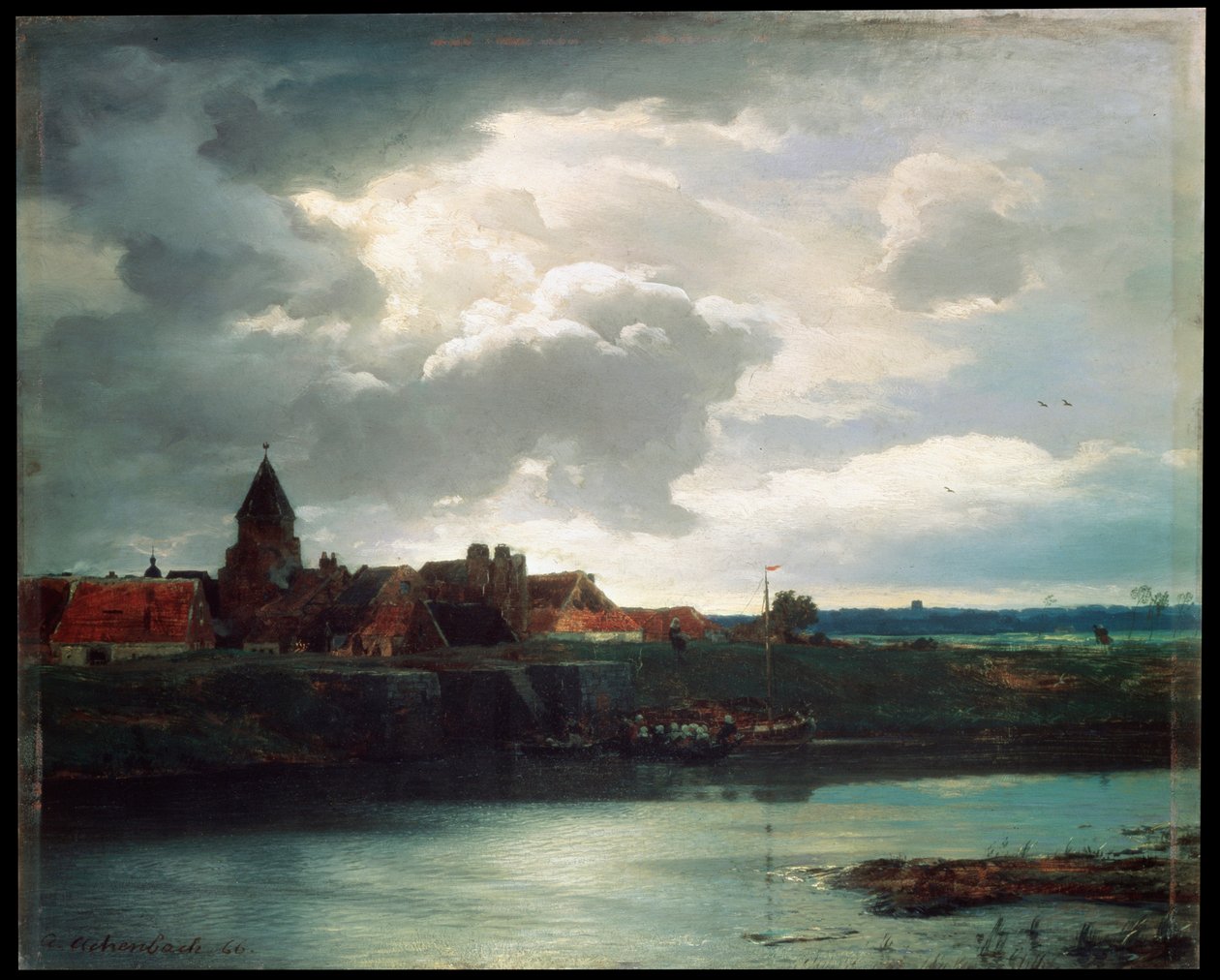 Landskab med en flod, 1866 af Andreas Achenbach
