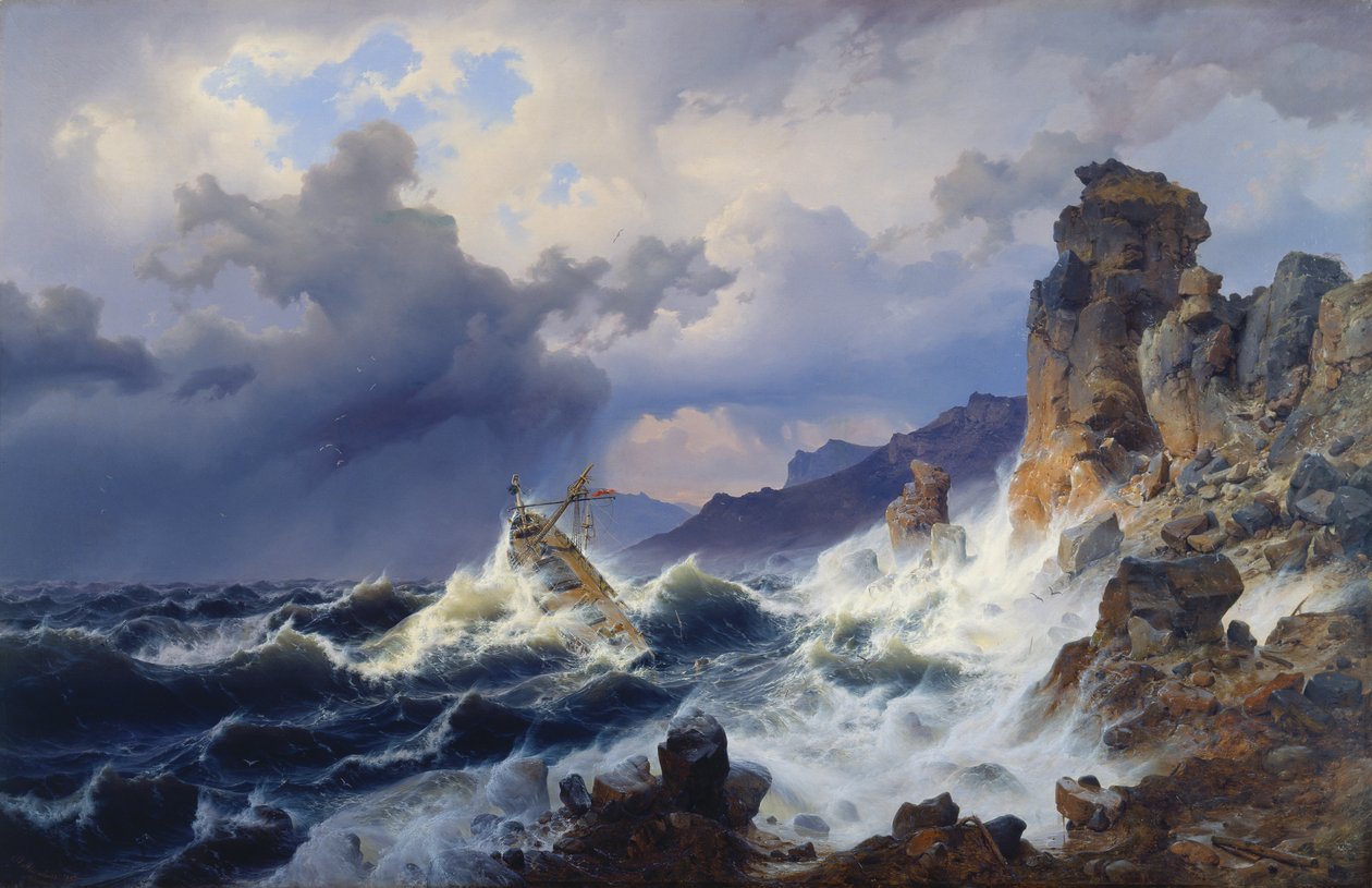 Storm på havet ud for Norges kyst af Andreas Achenbach