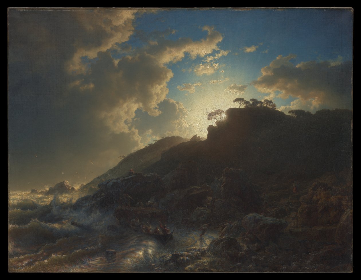 Solnedgang efter en storm ved Siciliens kyst af Andreas Achenbach