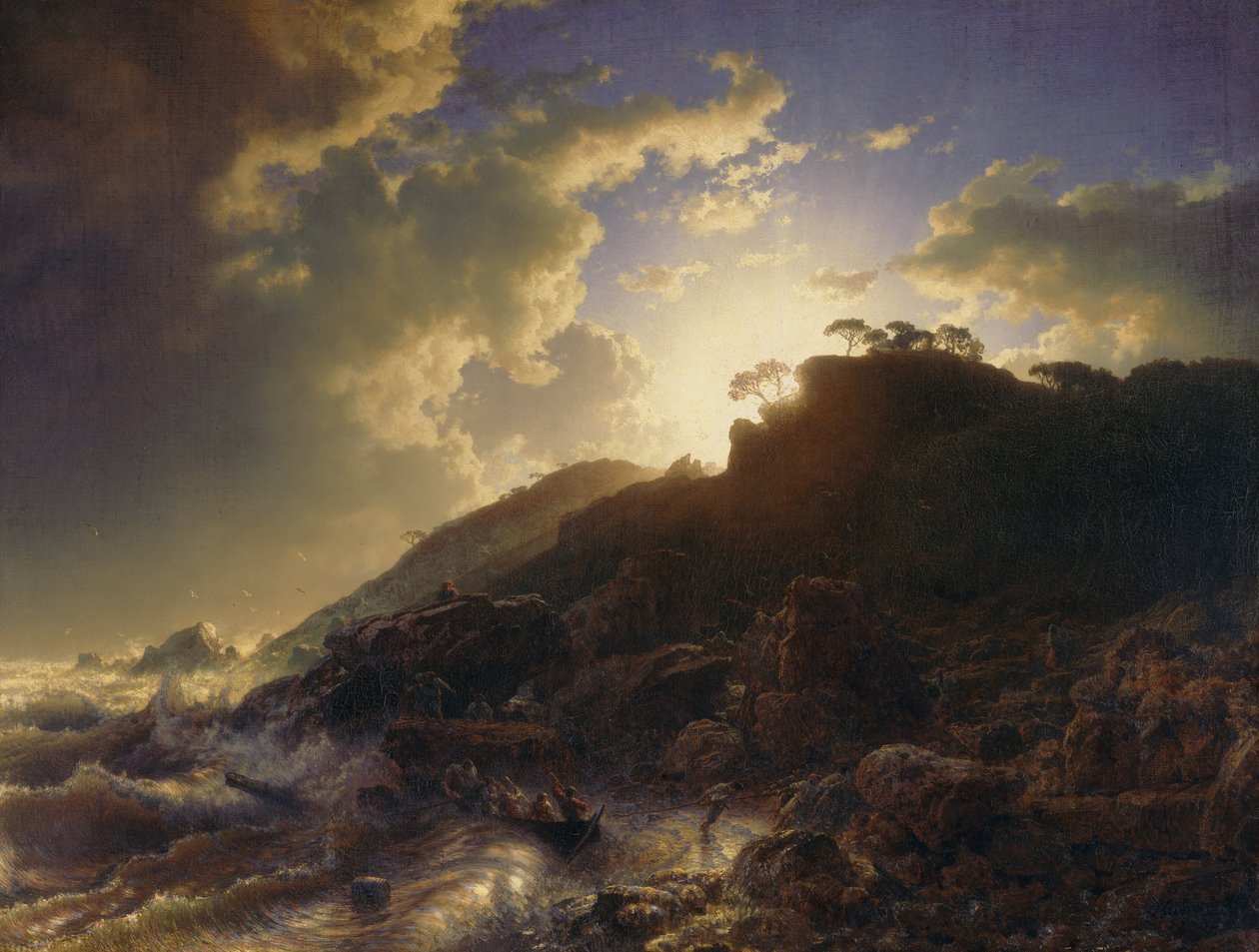 Solnedgang efter en storm på Siciliens kyst, 1853. af Andreas Achenbach