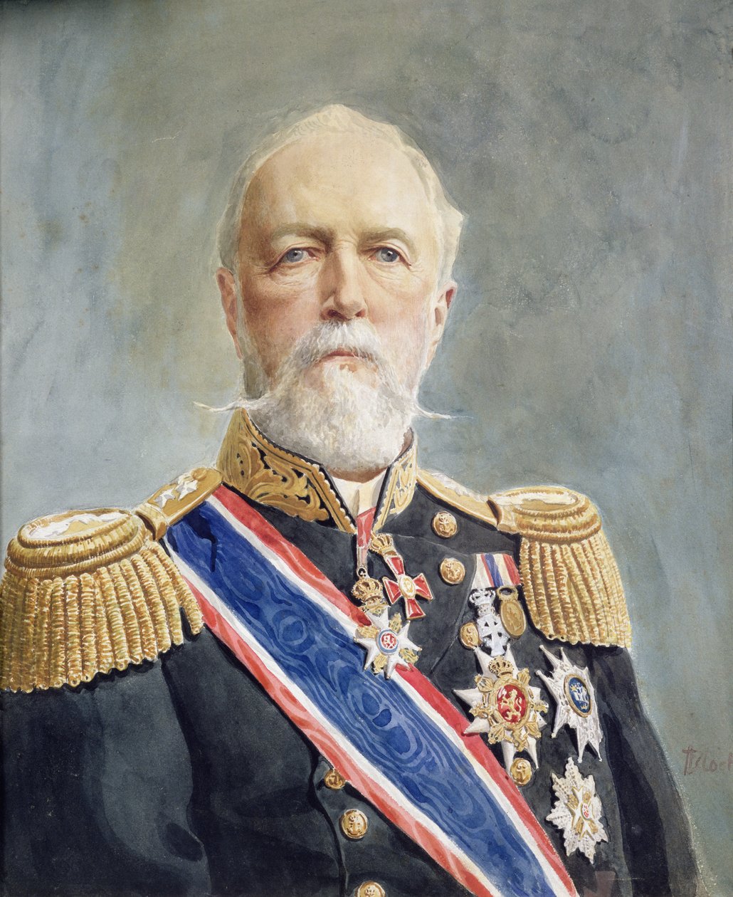 Kong Oscar II (akvarel på papir) af Andreas Bloch