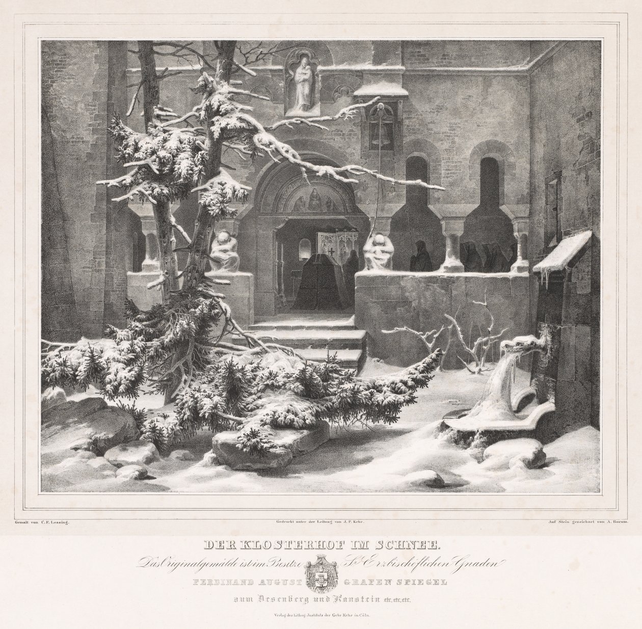 Kirkegård med sne, ca. 1835. af Andreas Borum