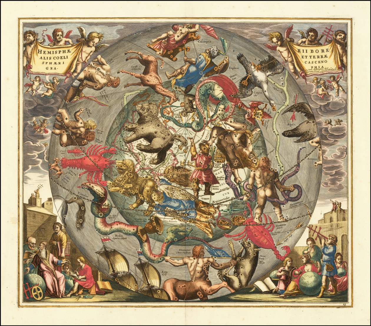Himmelkort fra 1708 - Haemisphaerii Borealis Coeli et Terrae Sphaeri Cascenographia af Andreas Cellarius