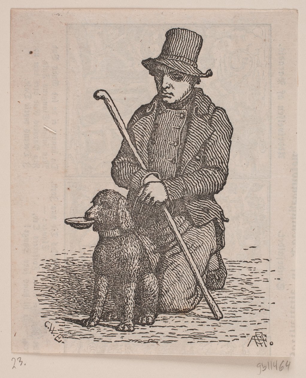 Knælende tigger med puddelhund af Andreas Flinch