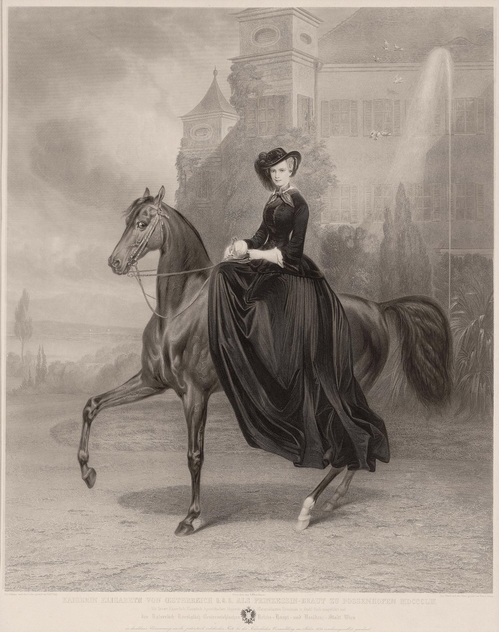 Portræt af Elisabeth af Bayern til hest, 1853 af Andreas Johann Fleischmann