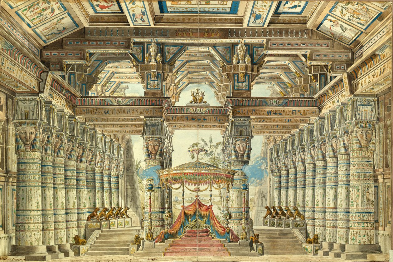 Scenedesign til balletten Cæsar i Egypten af G. Haendel, 1834 af Andreas Leonhard Roller