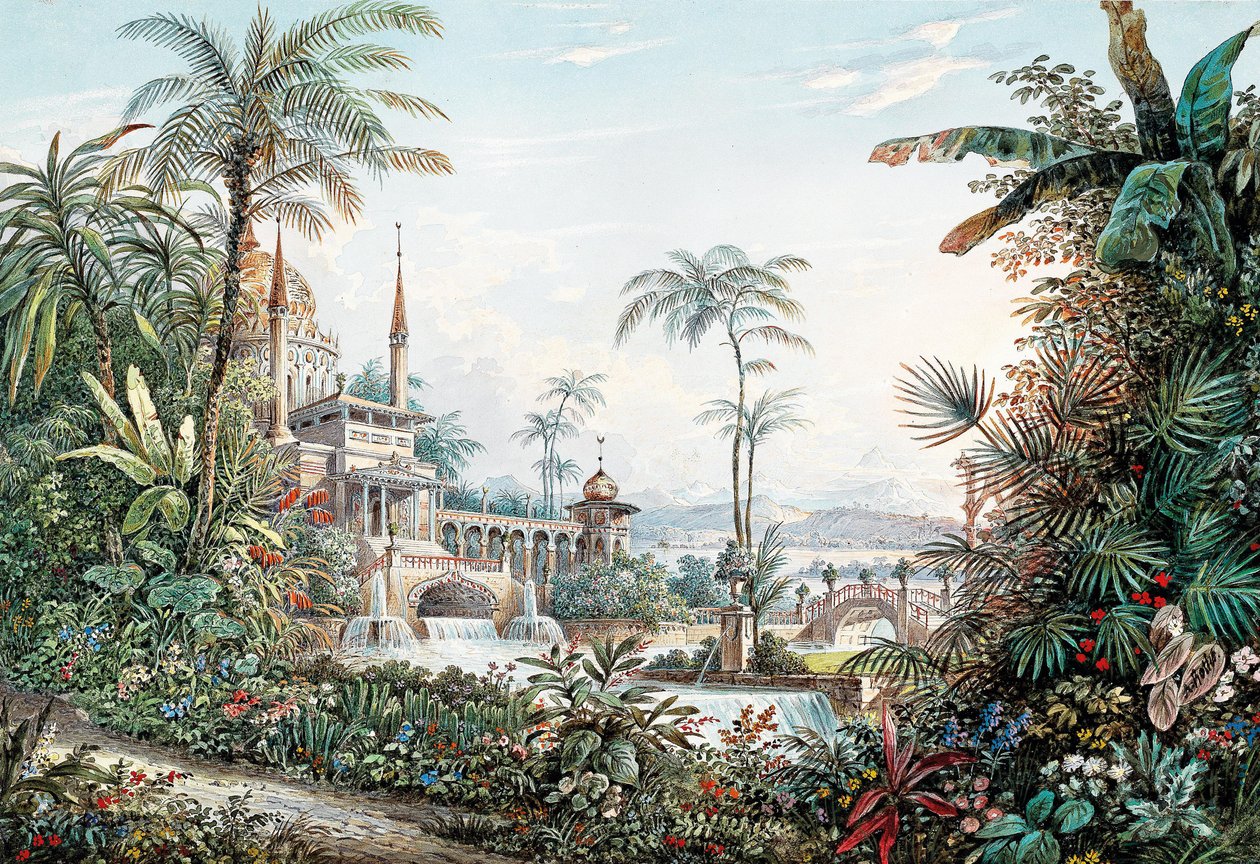 Scenedesign til operaen Bortførelsen fra Seraglio af Wolfgang Amadeus Mozart, 1842. af Andreas Leonhard Roller