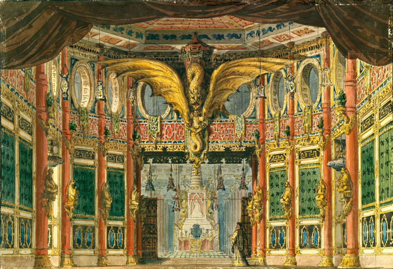 Scenedesign til operaen Bronzehesten af D. Auber, 1837 af Andreas Leonhard Roller
