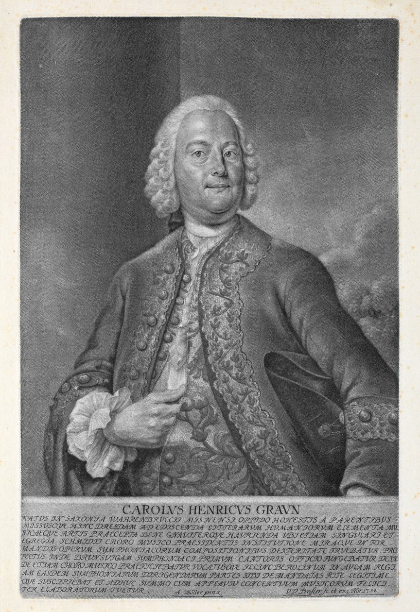 Carl Heinrich Graun (1703-59) graveret af Valentin Daniel Preissler (1717-65) 1752 (mezzotint) af Andreas Moller