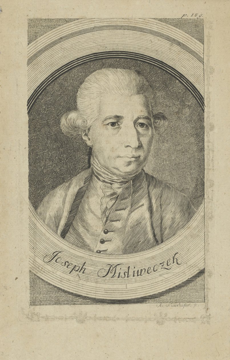 Portræt af komponisten Josef Myslivecek 1737-1781, nr. 1780. af Andreas Niederhofer