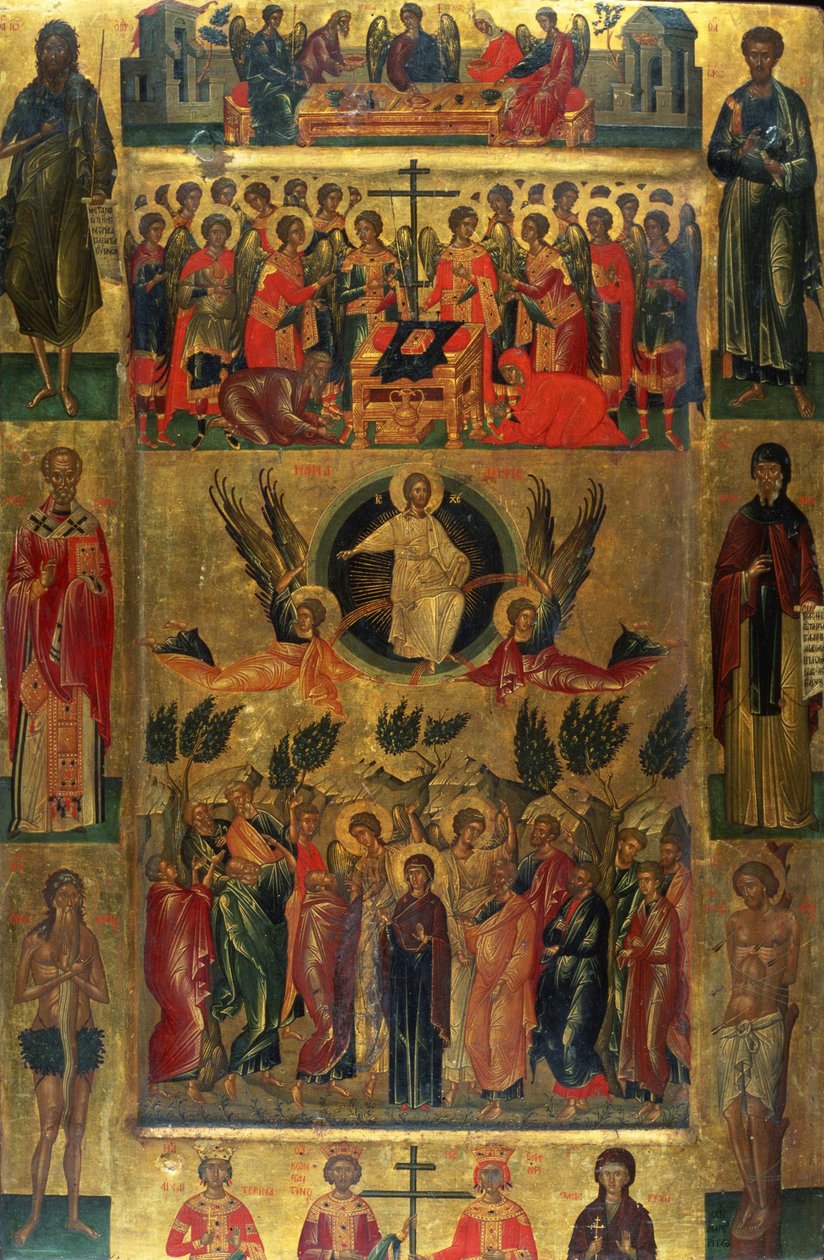 Kristi himmelfart med Hetoimasia - Ikon af Andreas Ritzos (1421-1492), tempera på træ (71x47,5 cm) af Andreas Ritzos
