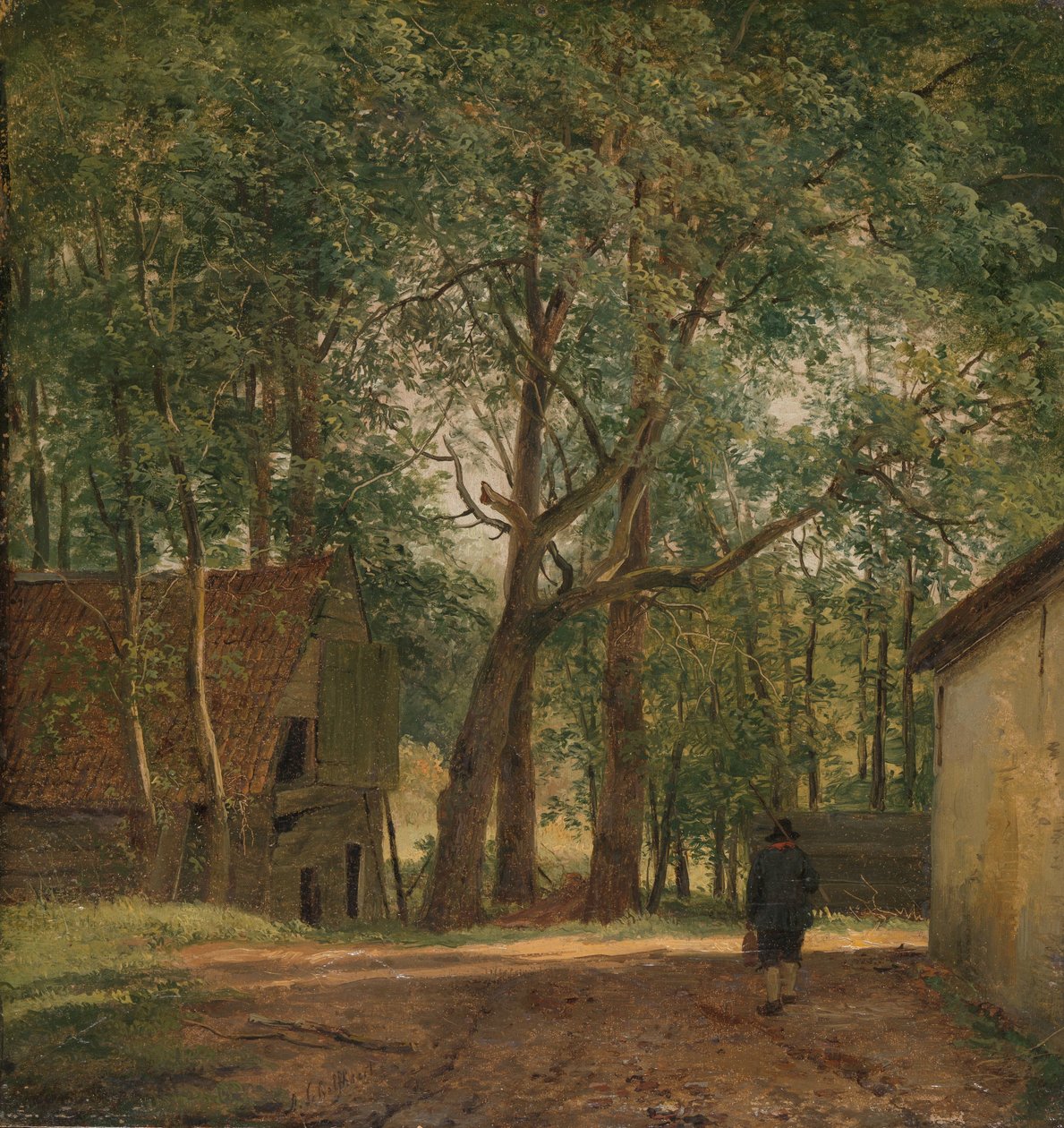 Gårdhave gårdsplads af Andreas Schelfhout (signed by artist)
