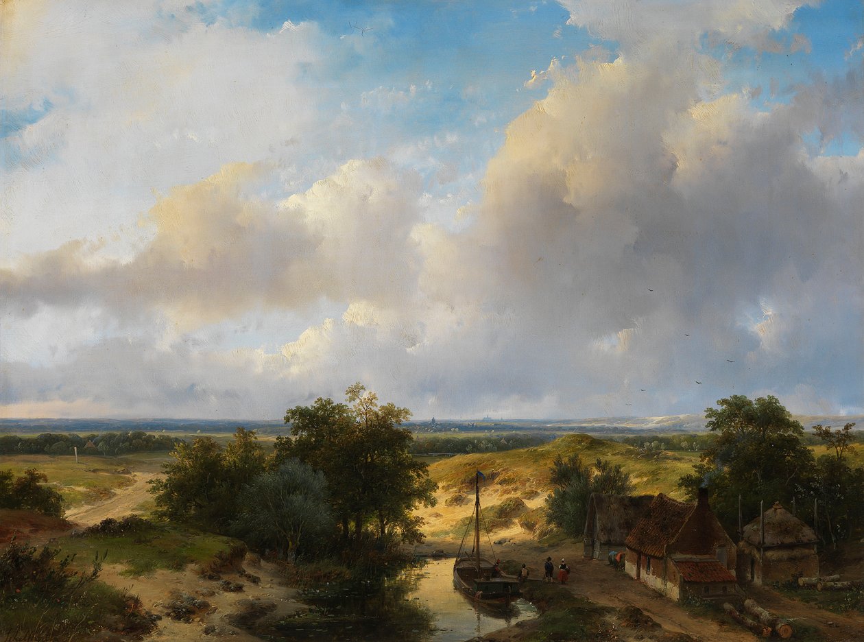Hollandsk landskab med udsigt over Haarlem af Andreas Schelfhout