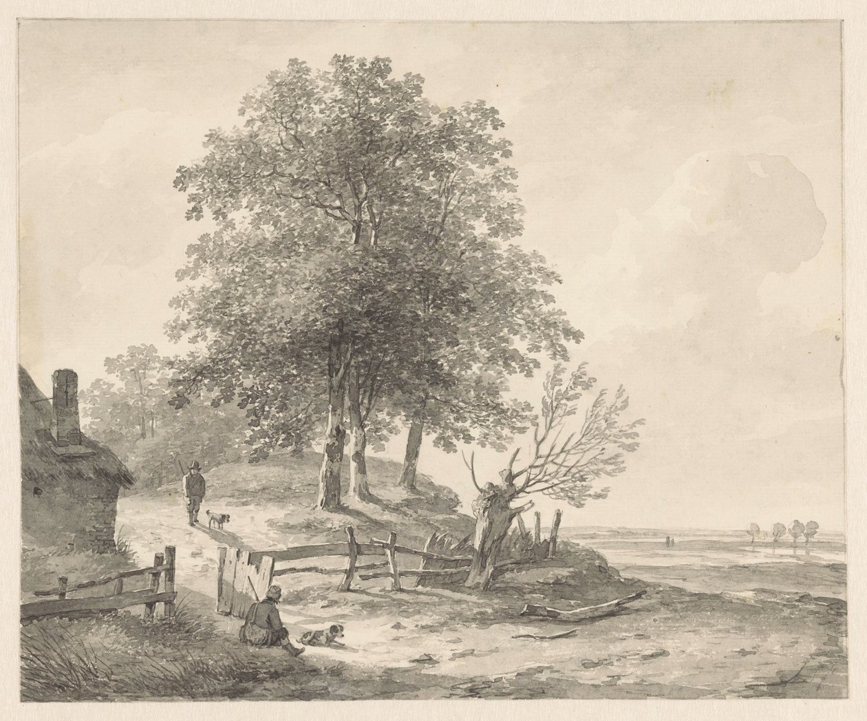 Landskab med et hus på en bakke af Andreas Schelfhout