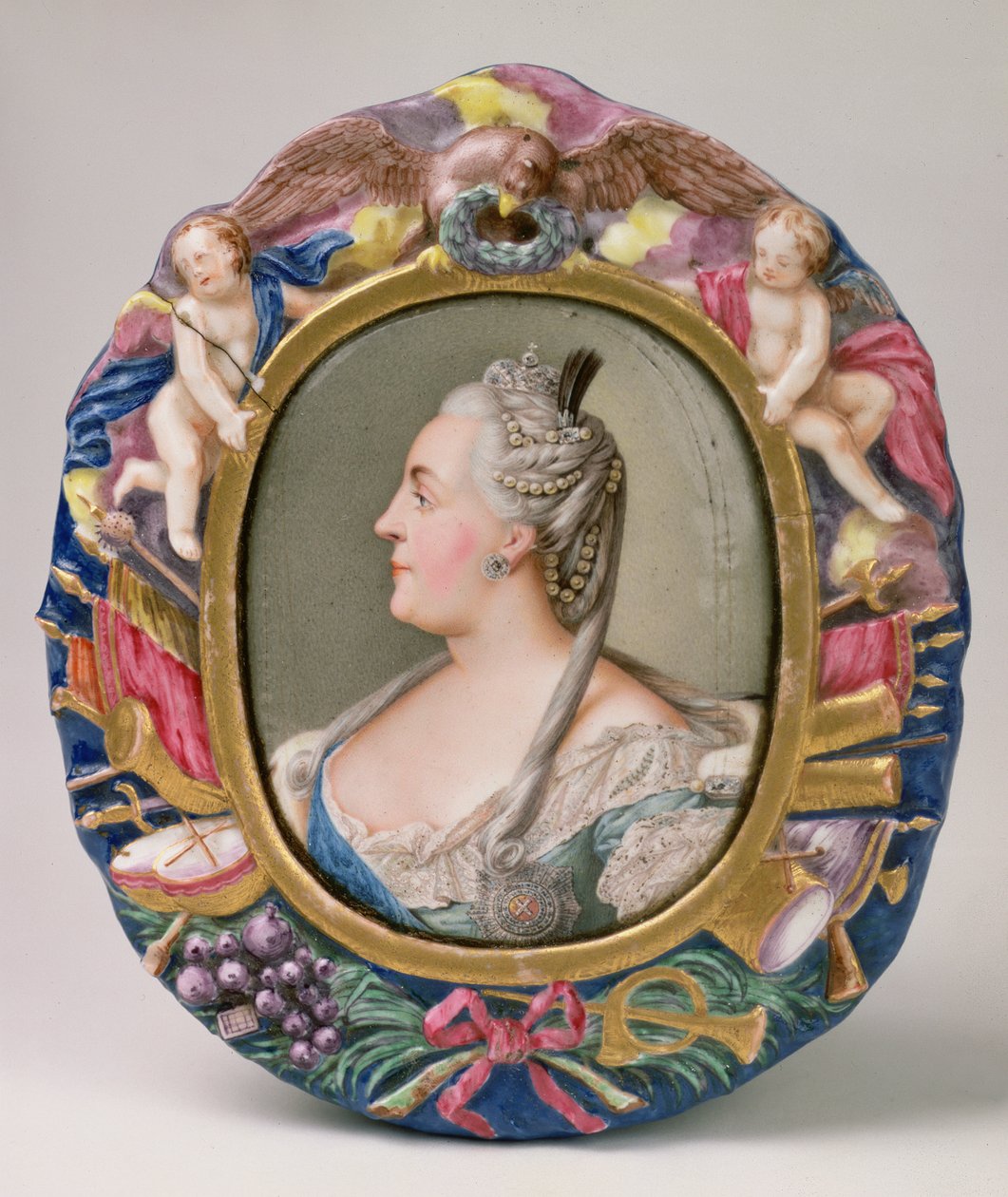 Catherine II (1729-96) efter et portræt af Feodor Rokotov, emalje og kobber, ramme fra den kejserlige porcelænsfabrik, St. af Andrei Ivanovich Chernyi