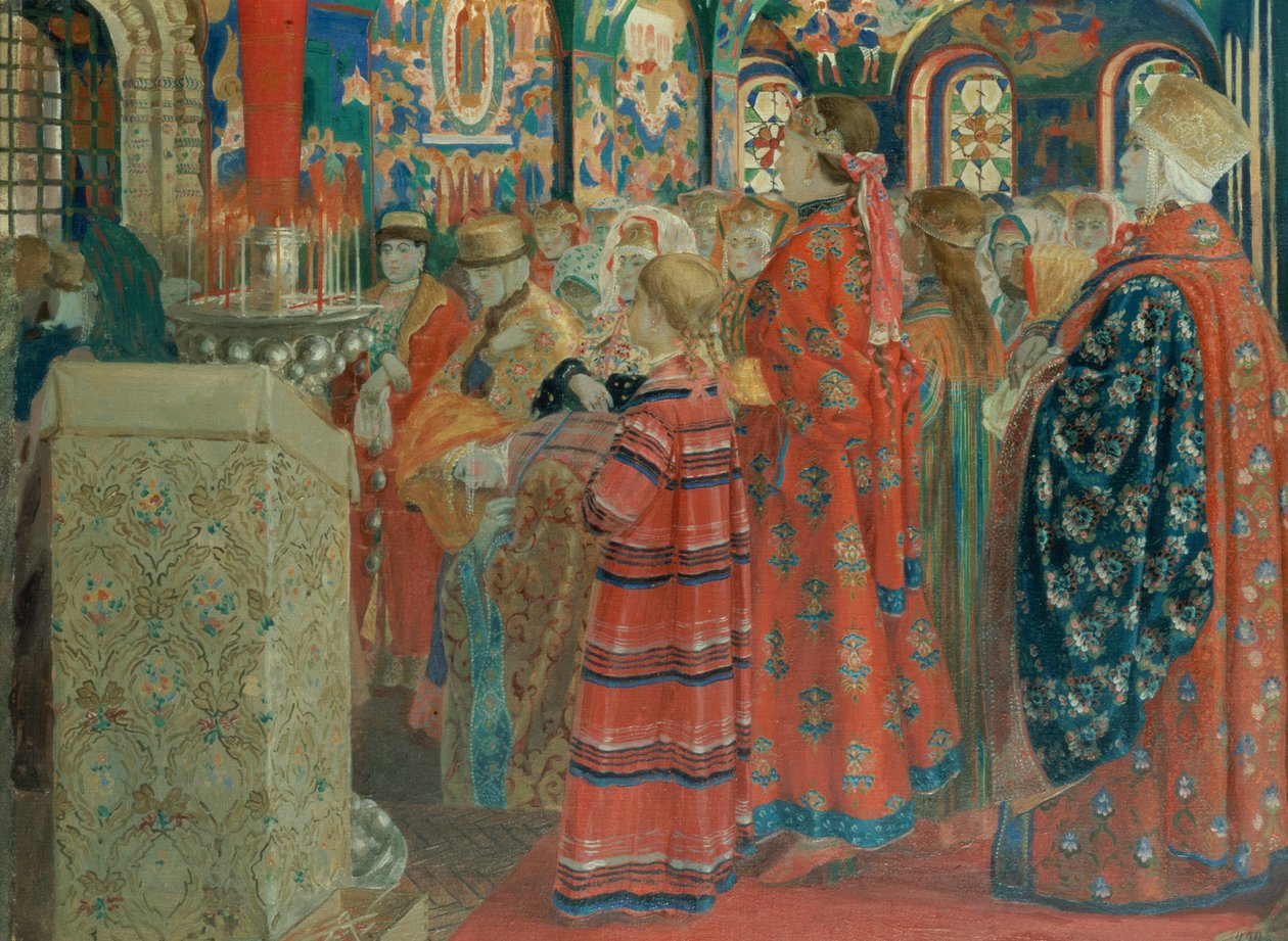Russiske kvinder fra det syttende århundrede i kirken, 1899 af Andrei Petrovich Ryabushkin