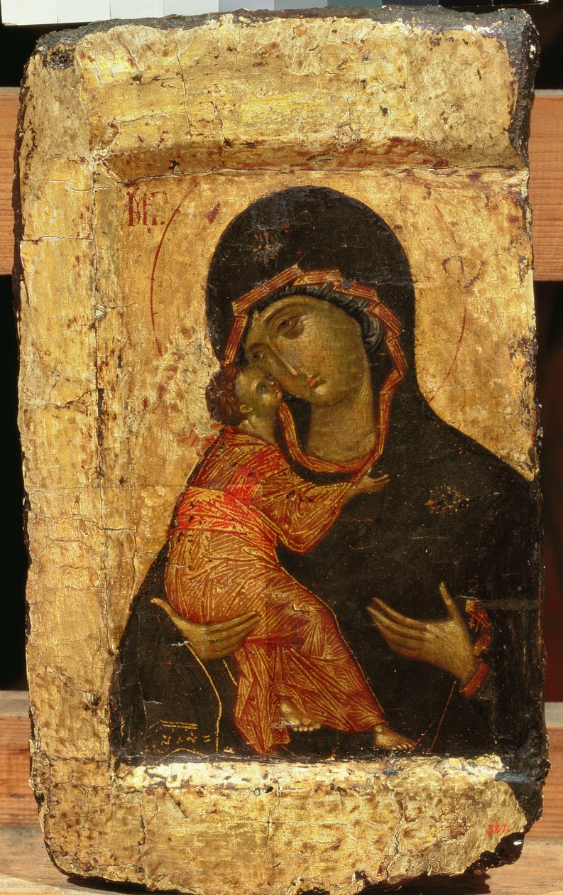 Vladimir Madonna og barnet, russisk ikon, Moskva-skolen (tempera på panel) af Andrei Rublev