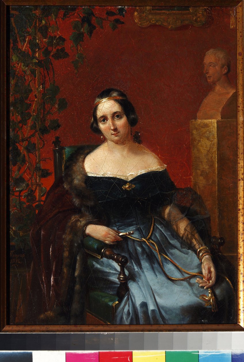 Portræt af Anna Alexeevna Andrault (1808-1888), født Olenina par Popov, Andrei Andreyevich (1832-1896). Olie på pap af Andrei Andreevich Popov