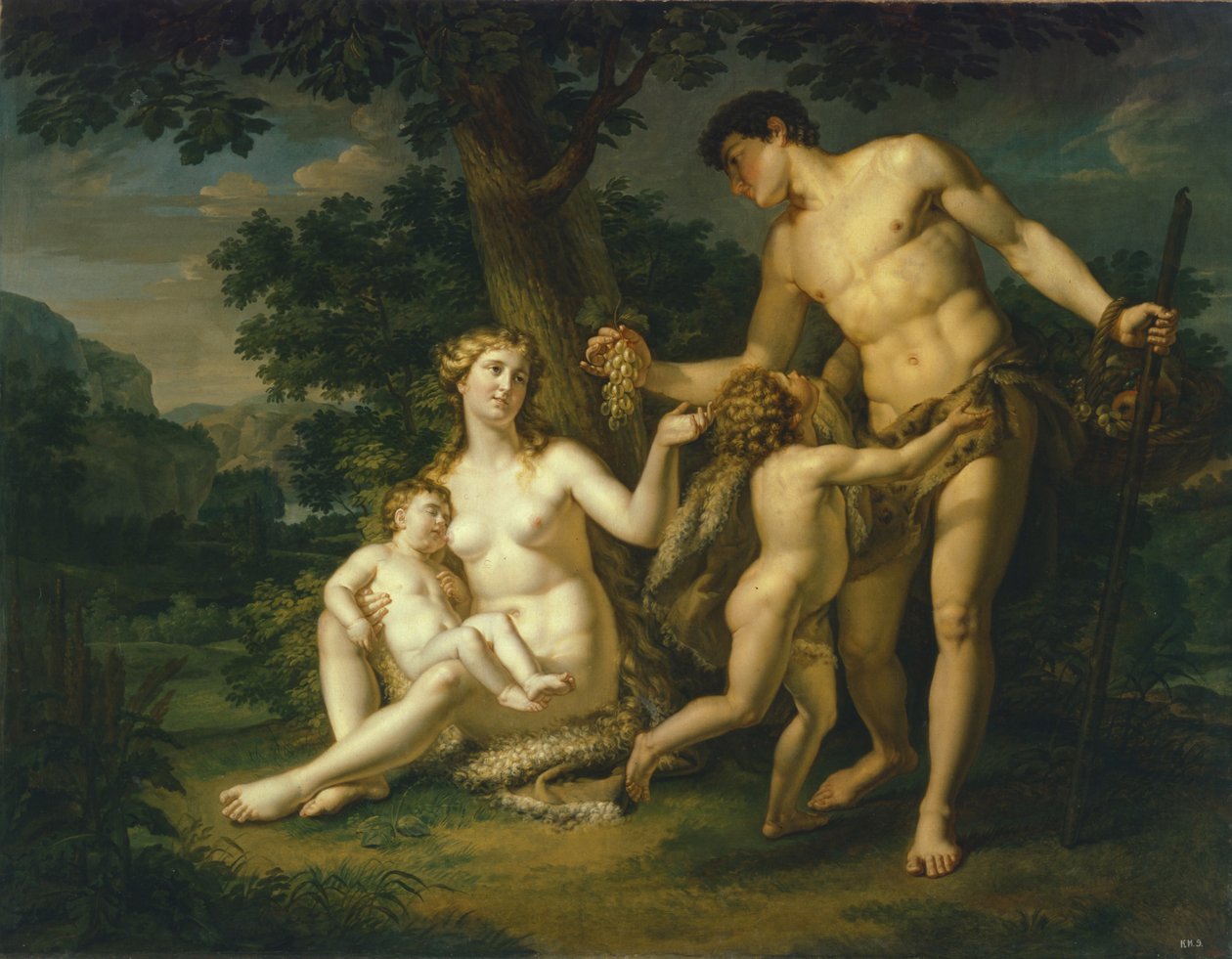 Adam og Eva med børn under et træ, 1803 af Andrei Ivanovich Ivanov