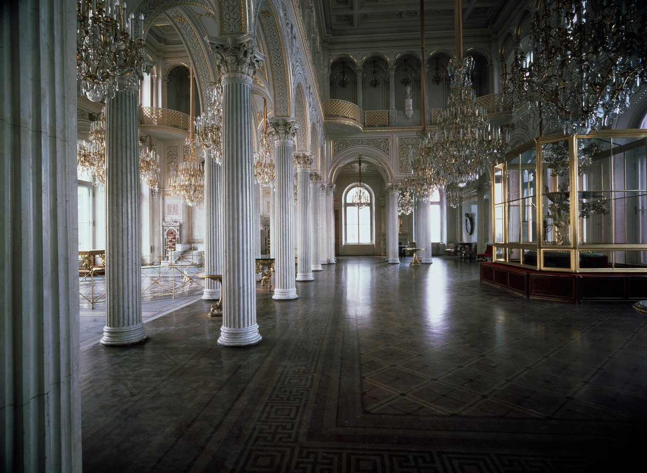 Udsigt over Pavillionshallen i Den Lille Eremitage (Hermitage) projekteret af Andrei Ivanovich Stakenschneider (1802-1865) 1850-1858 Eremitagemuseet, Sankt Petersborg af Andrei Ivanovich Stackenschneider