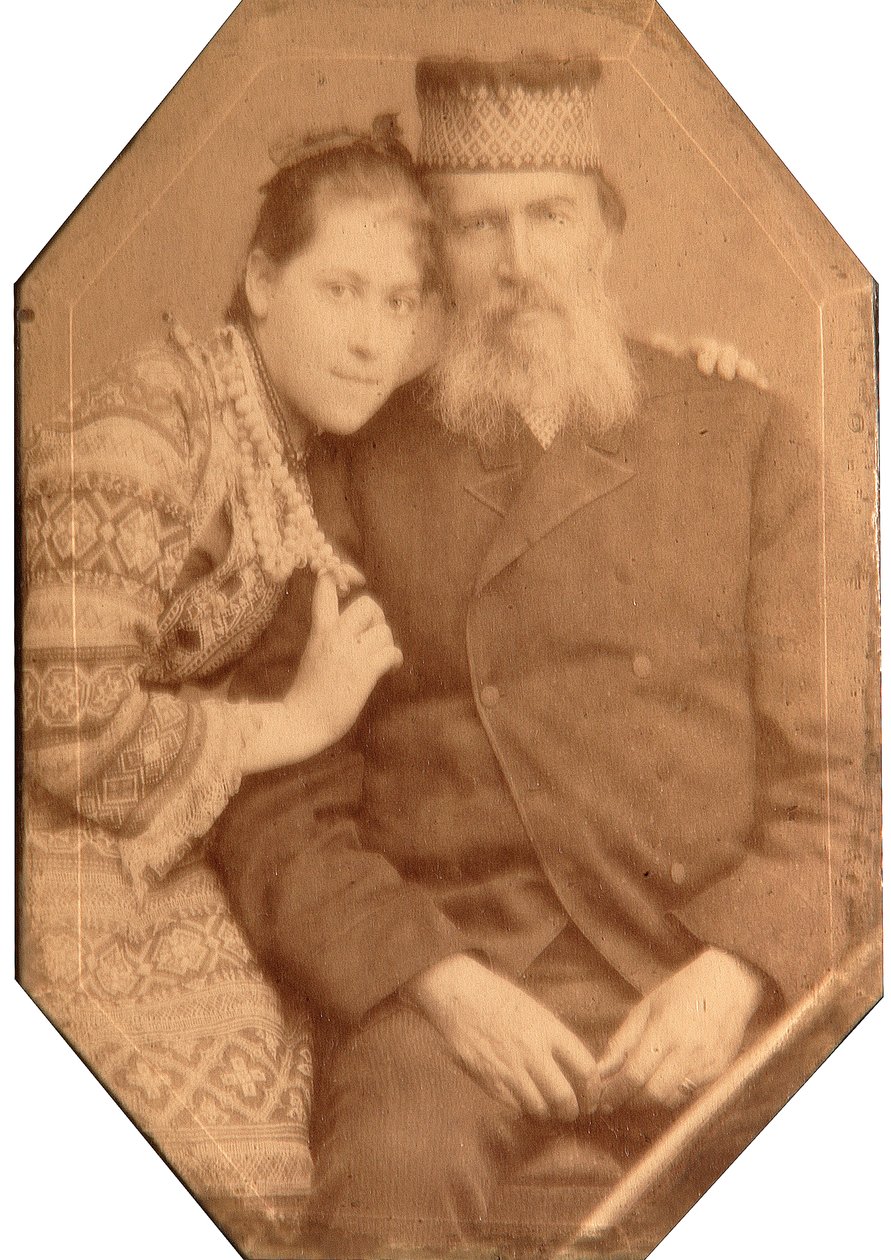 Portræt af digteren Yakov Petrovich Polonsky (Iakov Petrovitch Polonski) (1820-1898) med datteren Natalia. af Andrei Osipovich Karelin