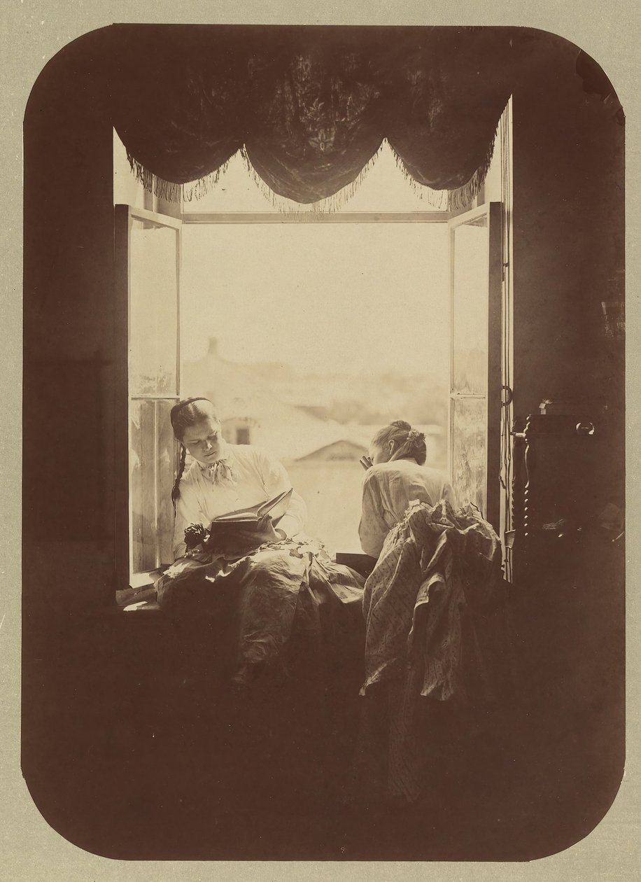 [To unge kvinder ved vinduet], ca. 1870. af Andrei Osipovich Karelin